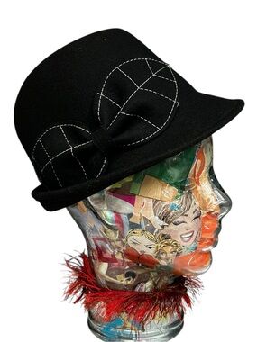 Christys Crown Series Black Wool Cloche Hat Statement Bow One Size